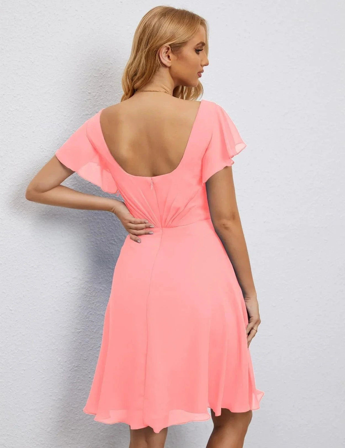 ZapDress U Back Homecoming Dress Formal Prom Dress Knee Length Short Sleeves Cocktail Party Dress 28077 (ZD16953)
