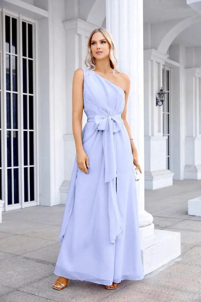 Ladies Chiffon One Shoulder Bridesmaid Evening Dress Wedding Party Evening Dress 28133 by numbersea