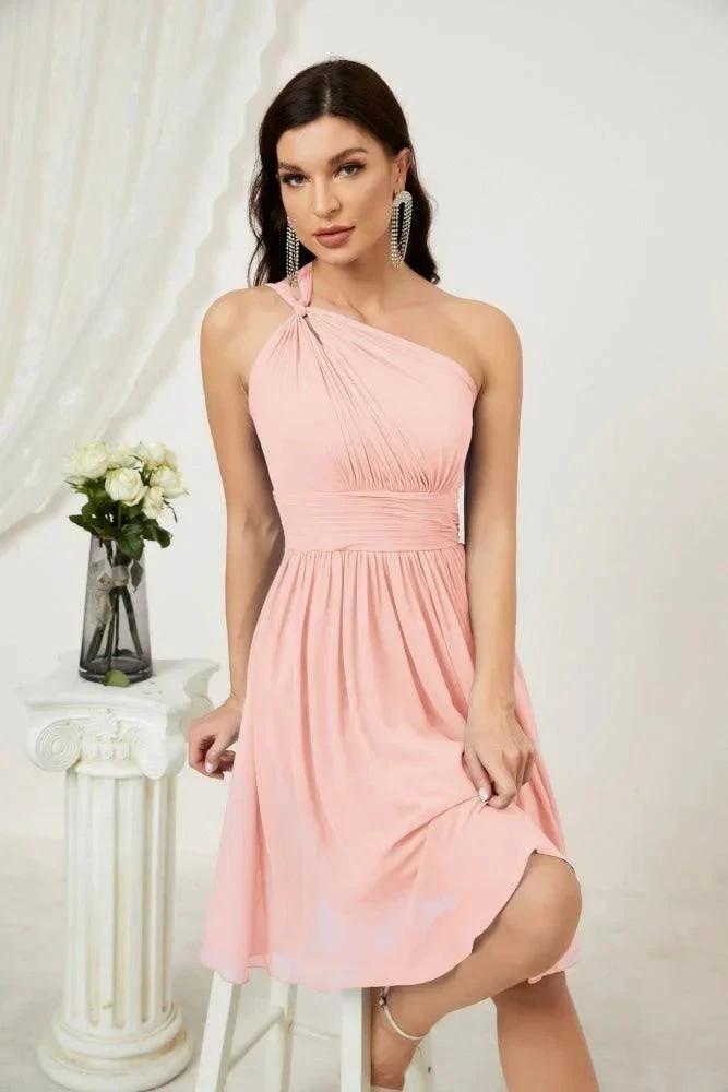 Numbersea Women Chiffon Short One Shoulder Bridesmaid Dress Formal Dresses for Party Homecoming 2804 by numbersea