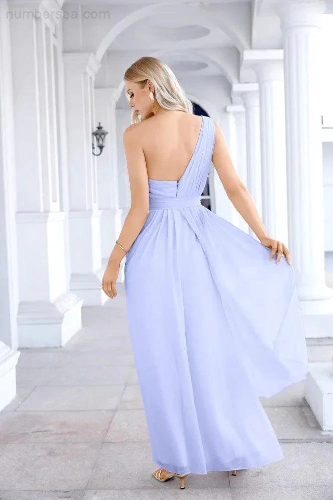 Ladies Chiffon One Shoulder Bridesmaid Evening Dress Wedding Party Evening Dress 28133 (ZD17003)