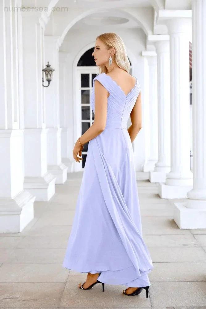 Ladies Chiffon V Neck Sleeveless Floor Length Bridesmaid Evening Dress Wedding Party Evening Dress 28126 (ZD16989)