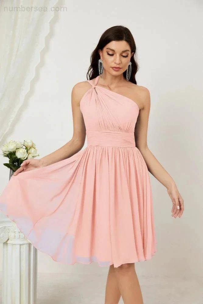 ZapDress Women Chiffon Short One Shoulder Bridesmaid Dress Formal Dresses for Party Homecoming  2804 (ZD16948)