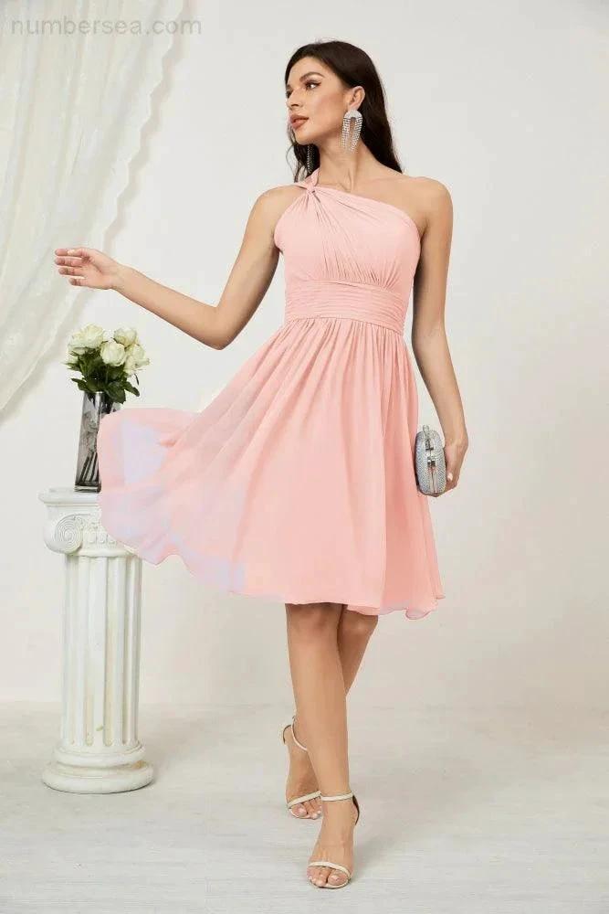 ZapDress Women Chiffon Short One Shoulder Bridesmaid Dress Formal Dresses for Party Homecoming  2804 (ZD16948)