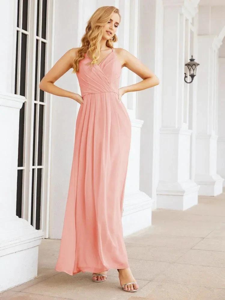 Numbersea Spaghetti Strap Bridesmaid Dresses V-Neck Long A-Line Formal Prom Gowns 28063 by numbersea