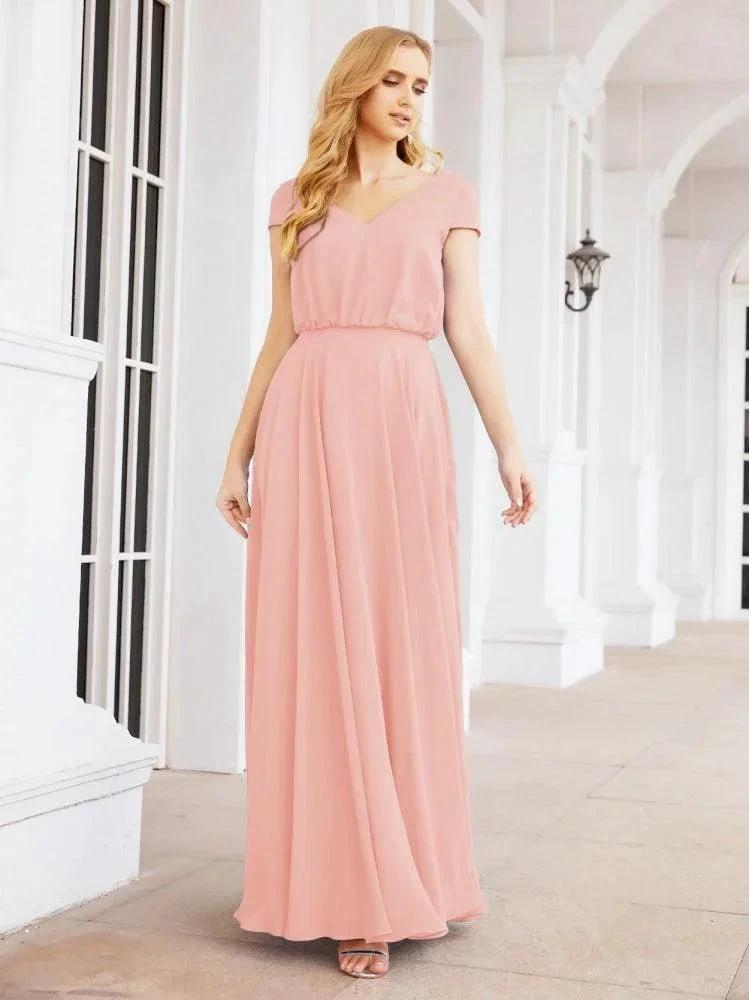 Numbersea V-Neck Bridesmaid Dresses Long Cap Sleeves Prom Evening Formal Gowns 28071 by numbersea
