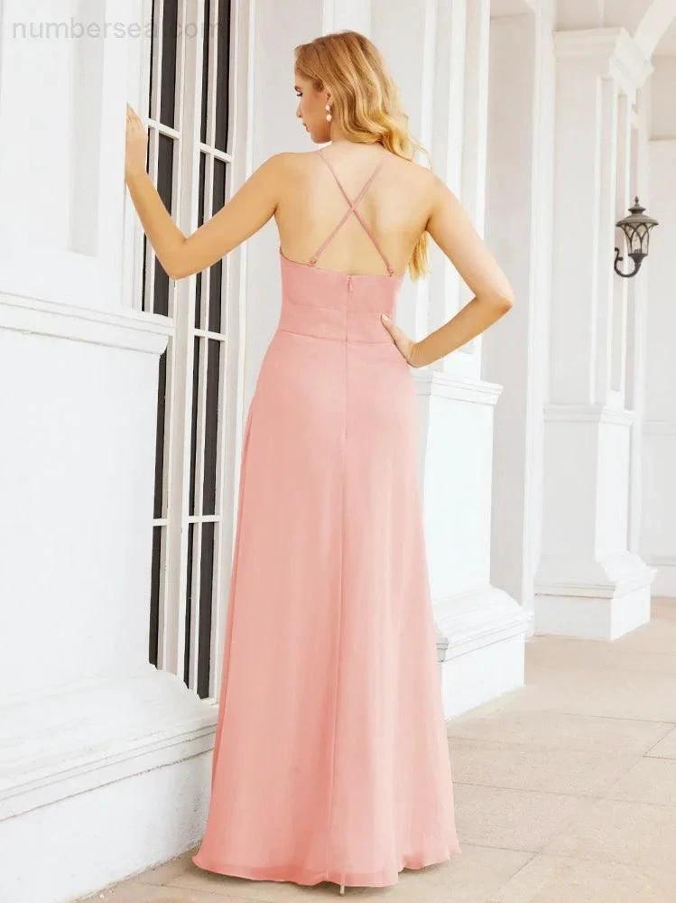 ZapDress Halter Bridesmaid Dresses with Pockets Sleeveless Formal Evening Party Prom Gowns  28055 (ZD17039)