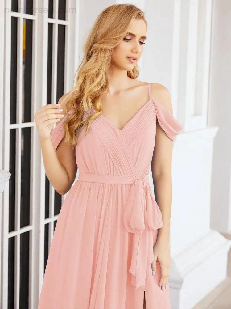 ZapDress Off The Shoulder Chiffon Bridesmaid Dress Long Formal Graduation Gown with Cowl Back 28069 (ZD17004)