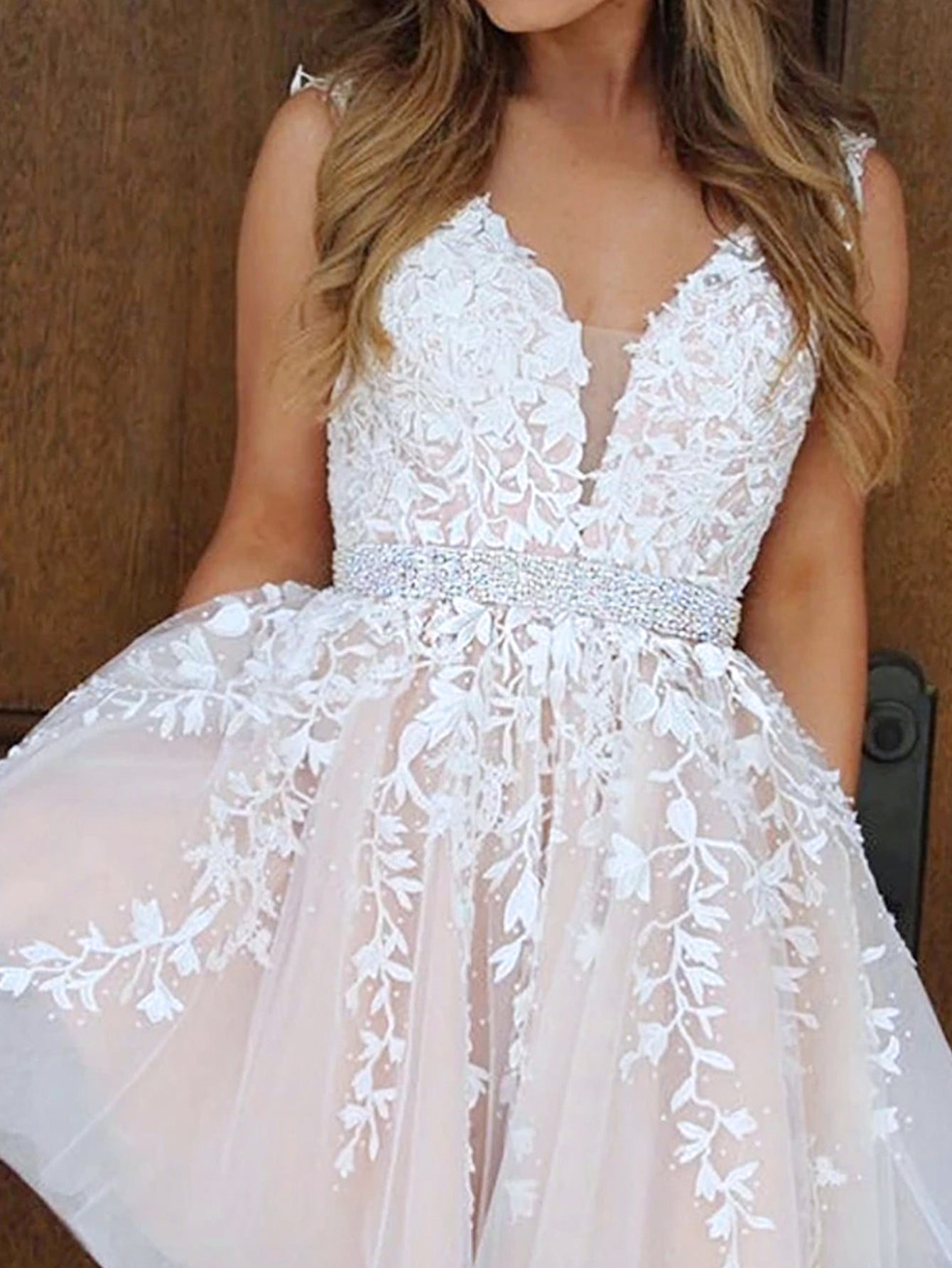 A-Line Pink Backless Short Party Homecoming Dress With Appliques - Fashionpara