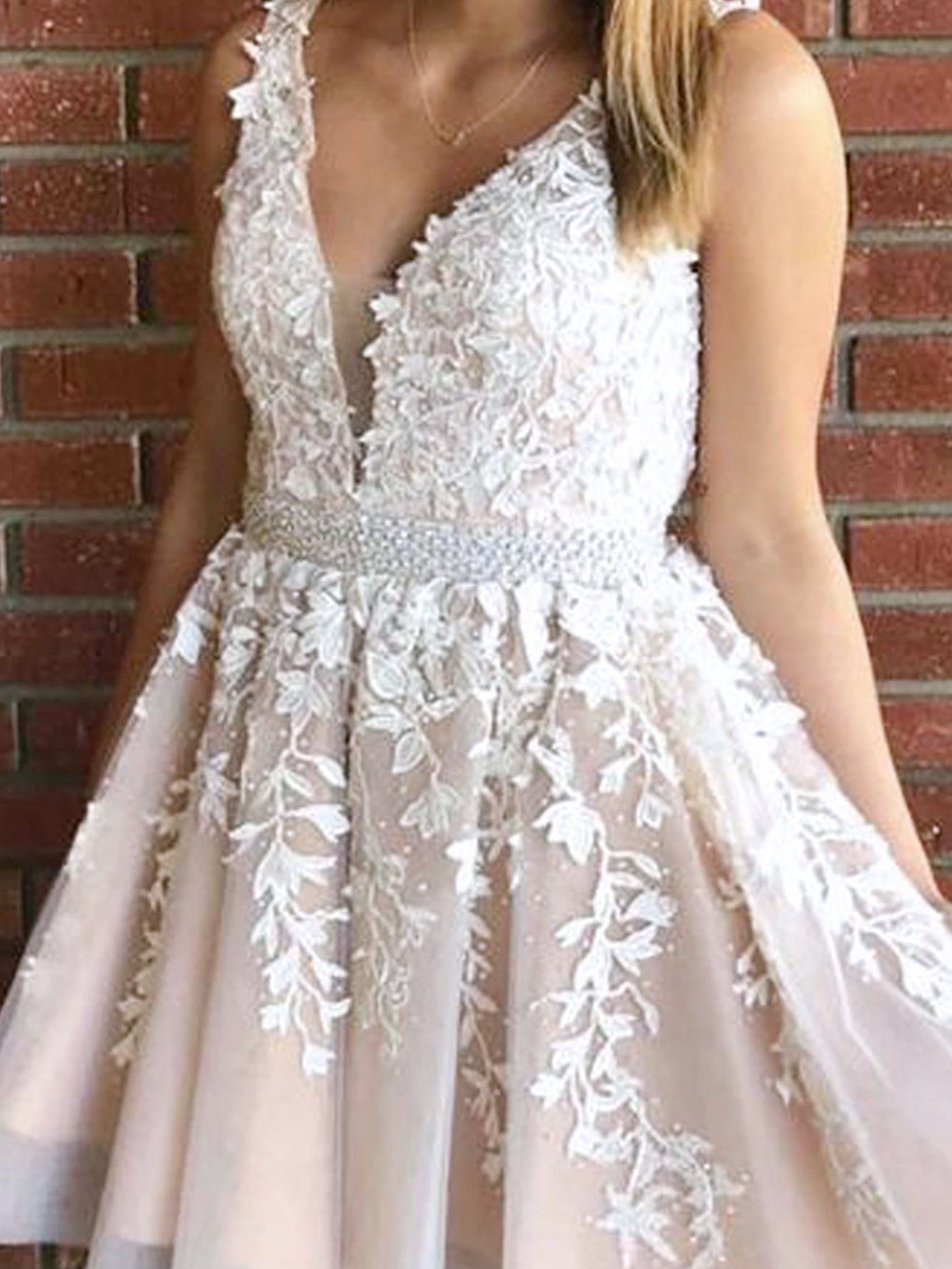 A-Line Pink Backless Short Party Homecoming Dress With Appliques - Fashionpara