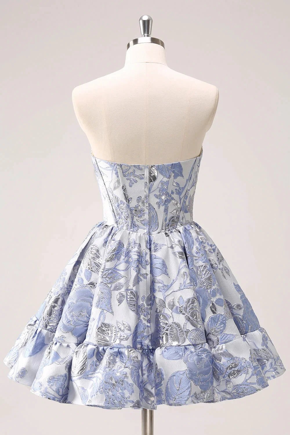 Cute Blue A Line Sweetheart Print Corset Short Homecoming Dress with Ruffles (ZD11478)