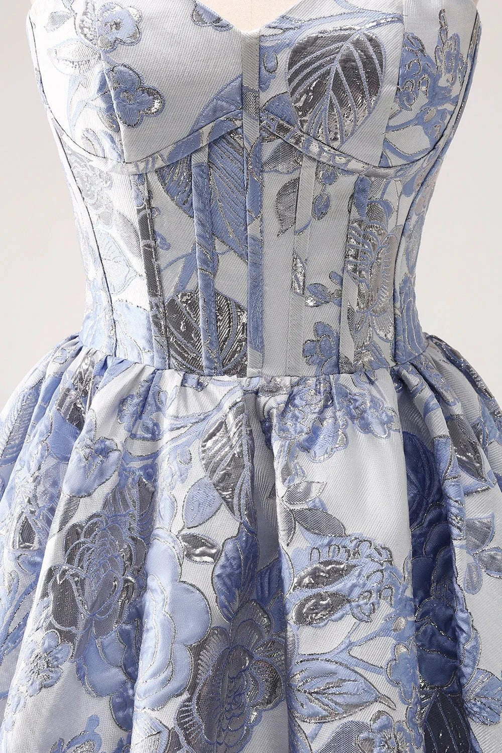 Cute Blue A Line Sweetheart Print Corset Short Homecoming Dress with Ruffles (ZD11478)