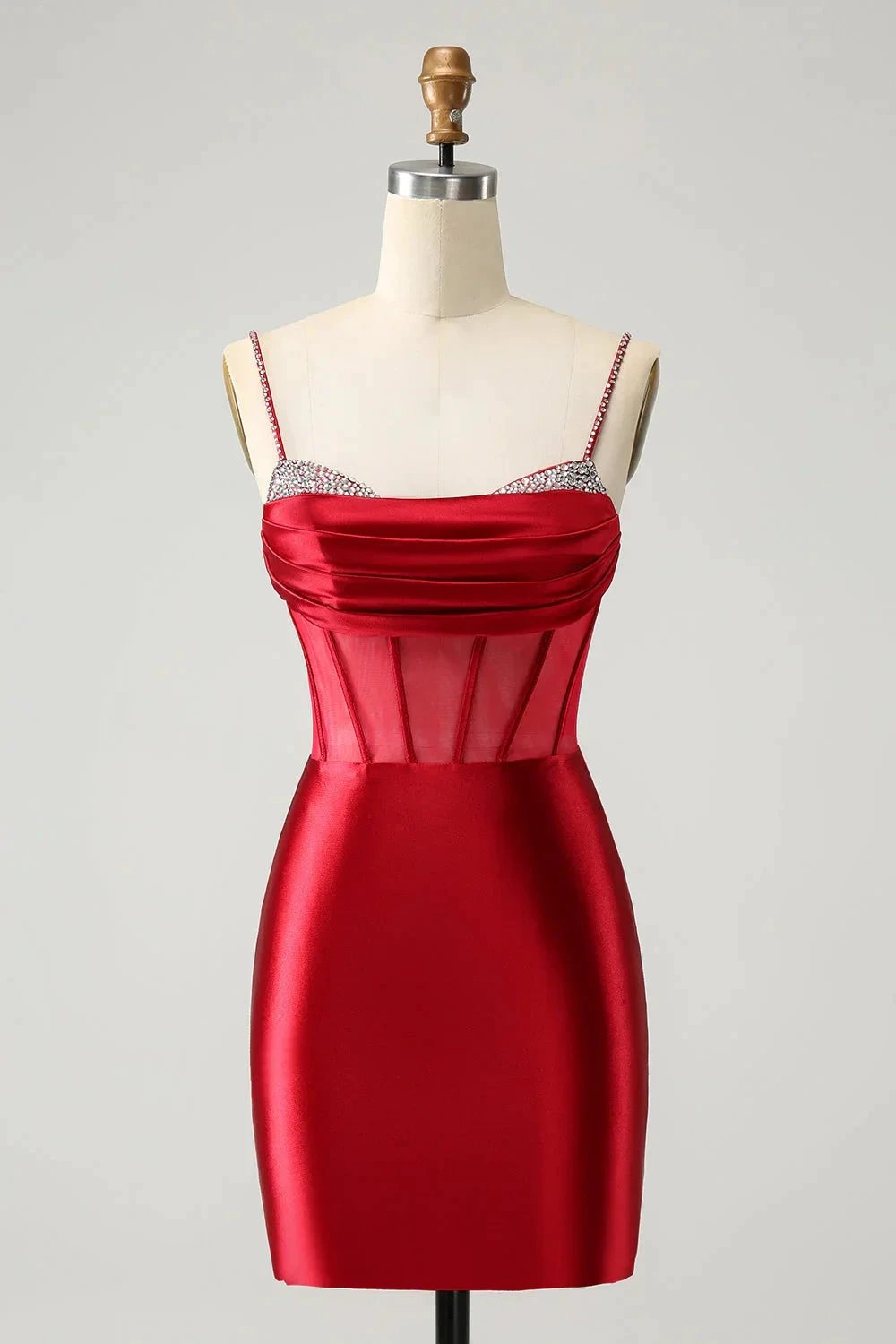 Chic Fuchsia Bodycon Pleated Corset Short Homecoming Dress with Beading by WEDTREND