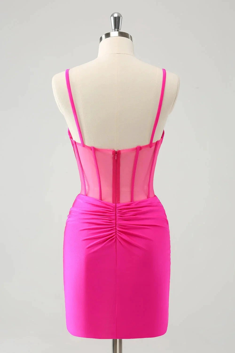 Chic Fuchsia Bodycon Pleated Corset Short Homecoming Dress with Beading (ZD11519)