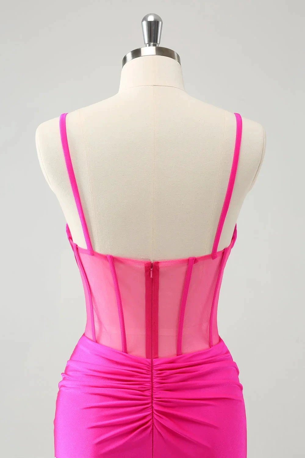 Chic Fuchsia Bodycon Pleated Corset Short Homecoming Dress with Beading (ZD11519)
