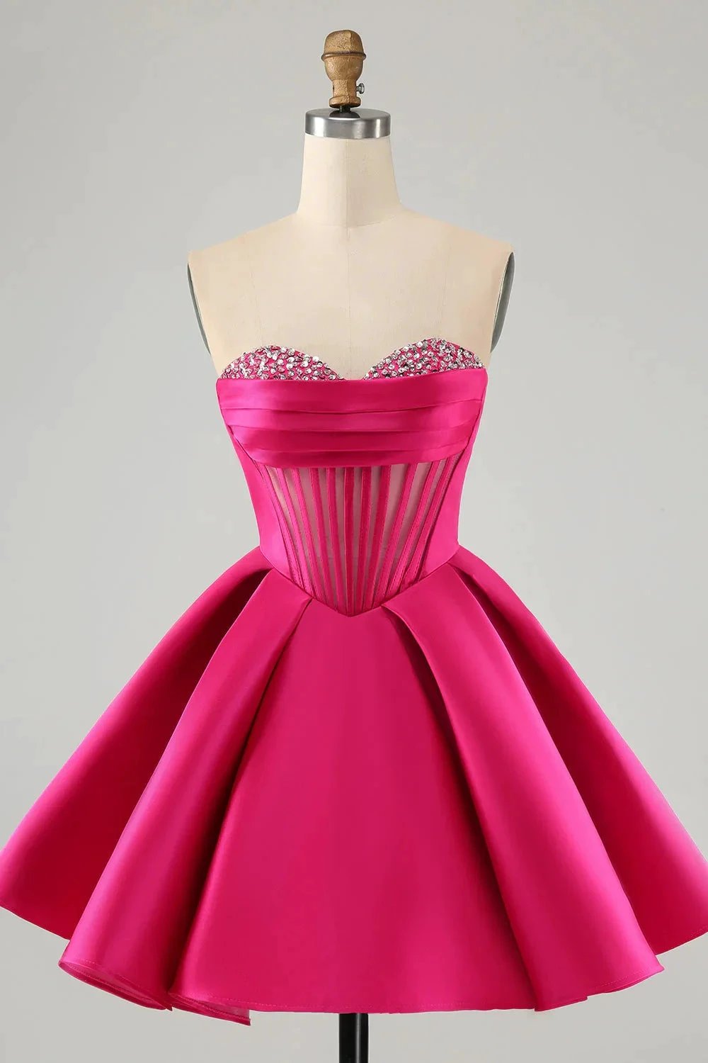Cute Fuchsia A Line Sweetheart Corset Short Homecoming Dress with Beading by WEDTREND