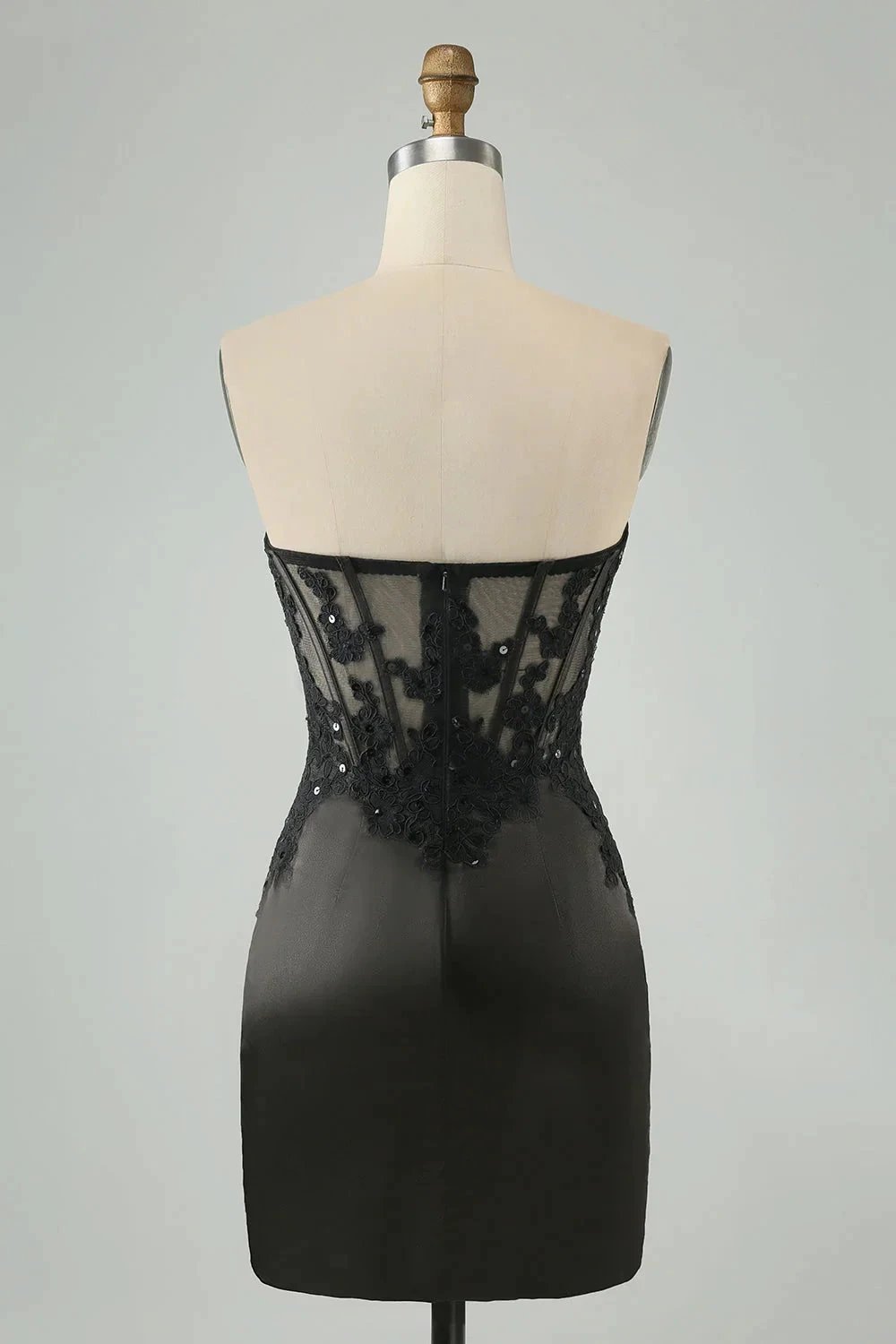 Black Bodycon Sweetheart Corset Short Homecoming Dress with Appliques (ZD11565)