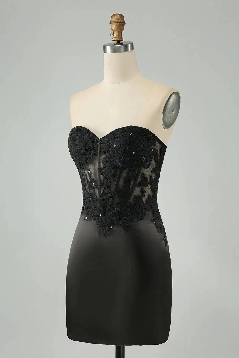 Black Bodycon Sweetheart Corset Short Homecoming Dress with Appliques (ZD11565)