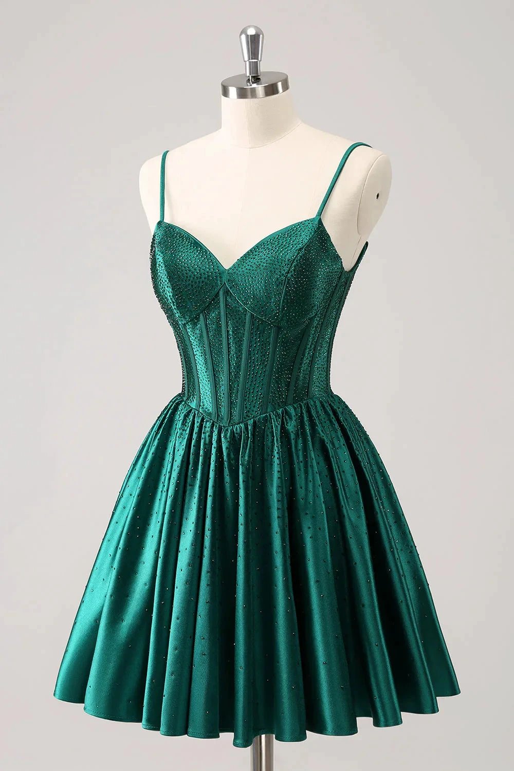 Cute Dark Green A Line Spaghetti Straps Ruffle Corset Short Homecoming Dress with Beading (ZD11471)