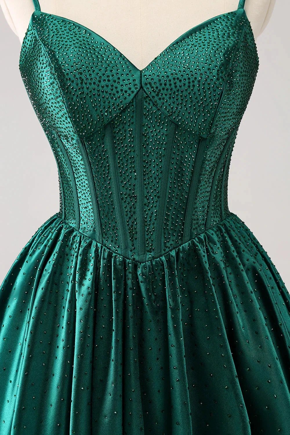Cute Dark Green A Line Spaghetti Straps Ruffle Corset Short Homecoming Dress with Beading (ZD11471)