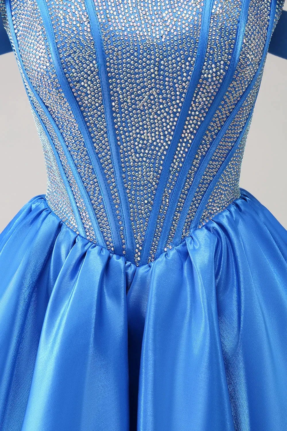 Cute Blue A Line Off The Shoulder Corset Homecoming Dress with Beading (ZD11480)
