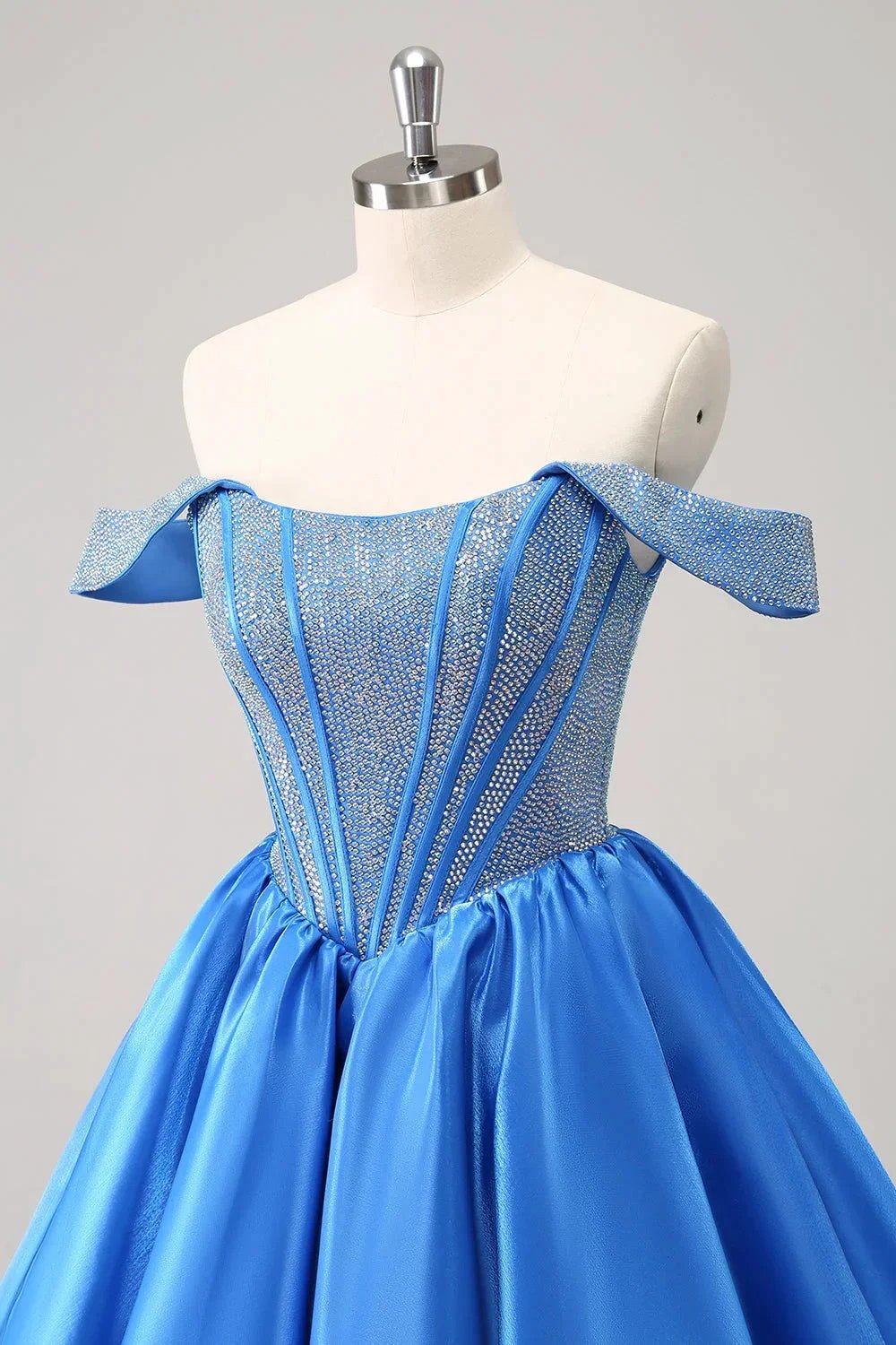 Cute Blue A Line Off The Shoulder Corset Homecoming Dress with Beading (ZD11480)