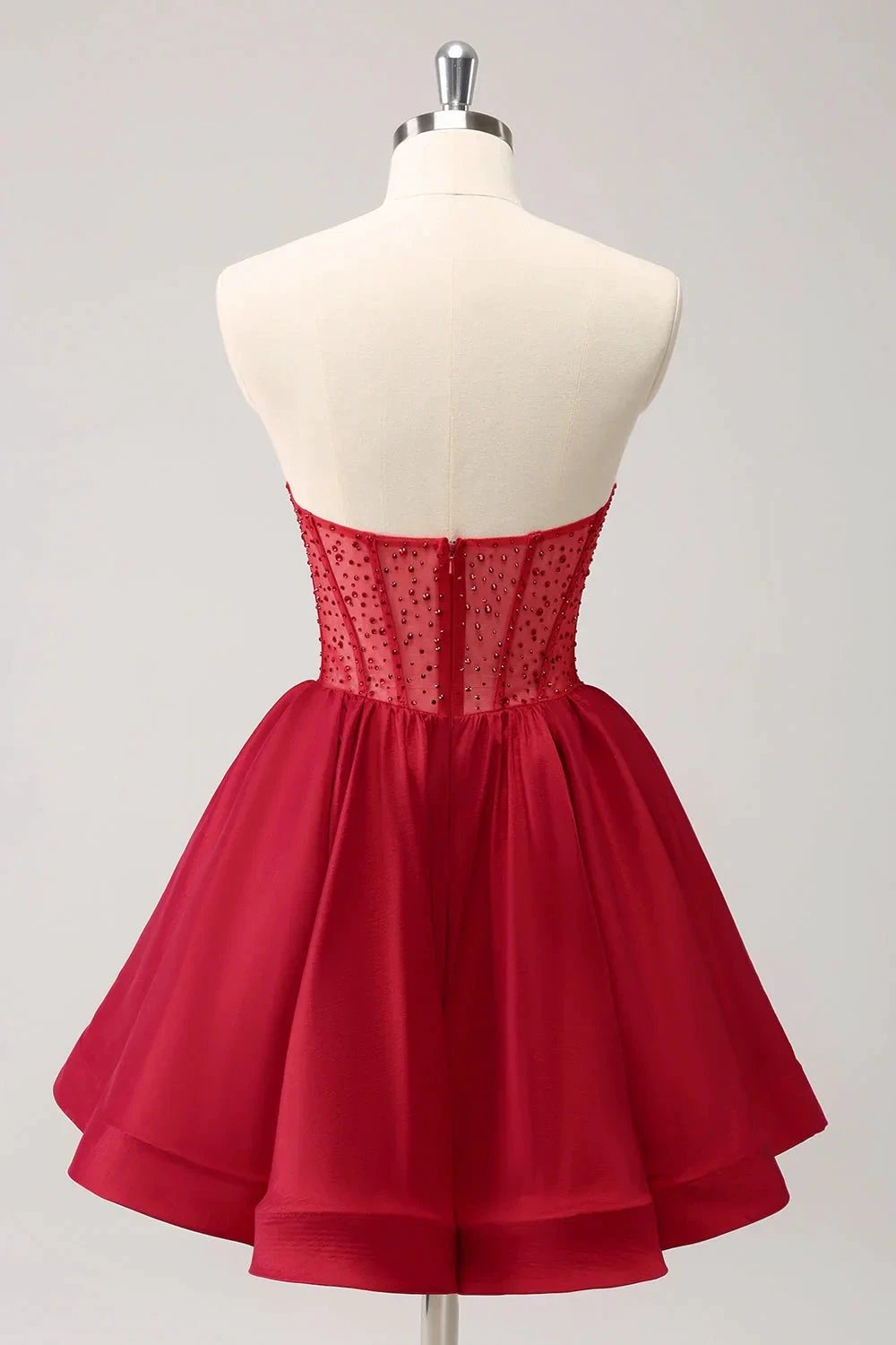 Cute Red A Line Strapless Corset Ruffle Homecoming Dress with Beading (ZD11435)