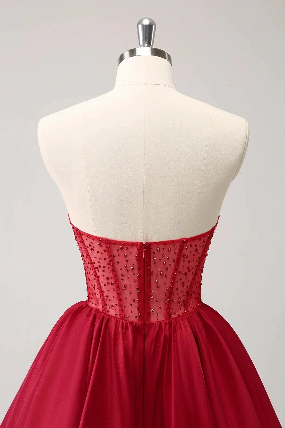 Cute Red A Line Strapless Corset Ruffle Homecoming Dress with Beading (ZD11435)