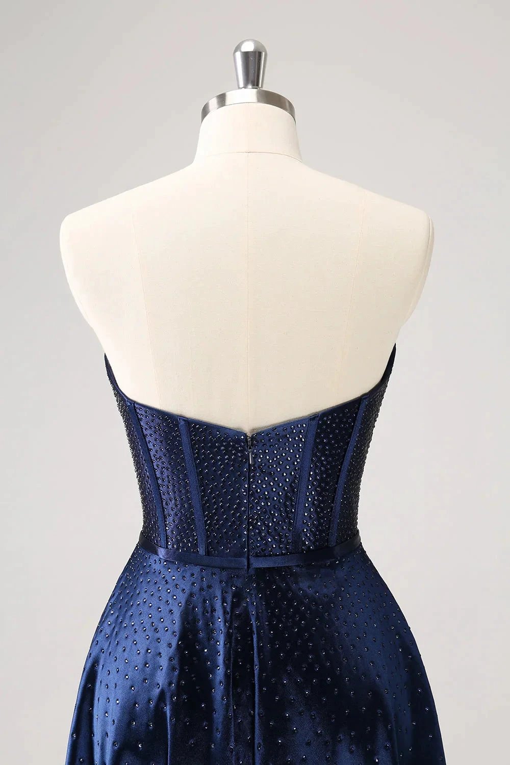 Cute Navy A Line Strapless Hollow Out Corset Beaded Homecoming Dress with Bow (ZD11450)