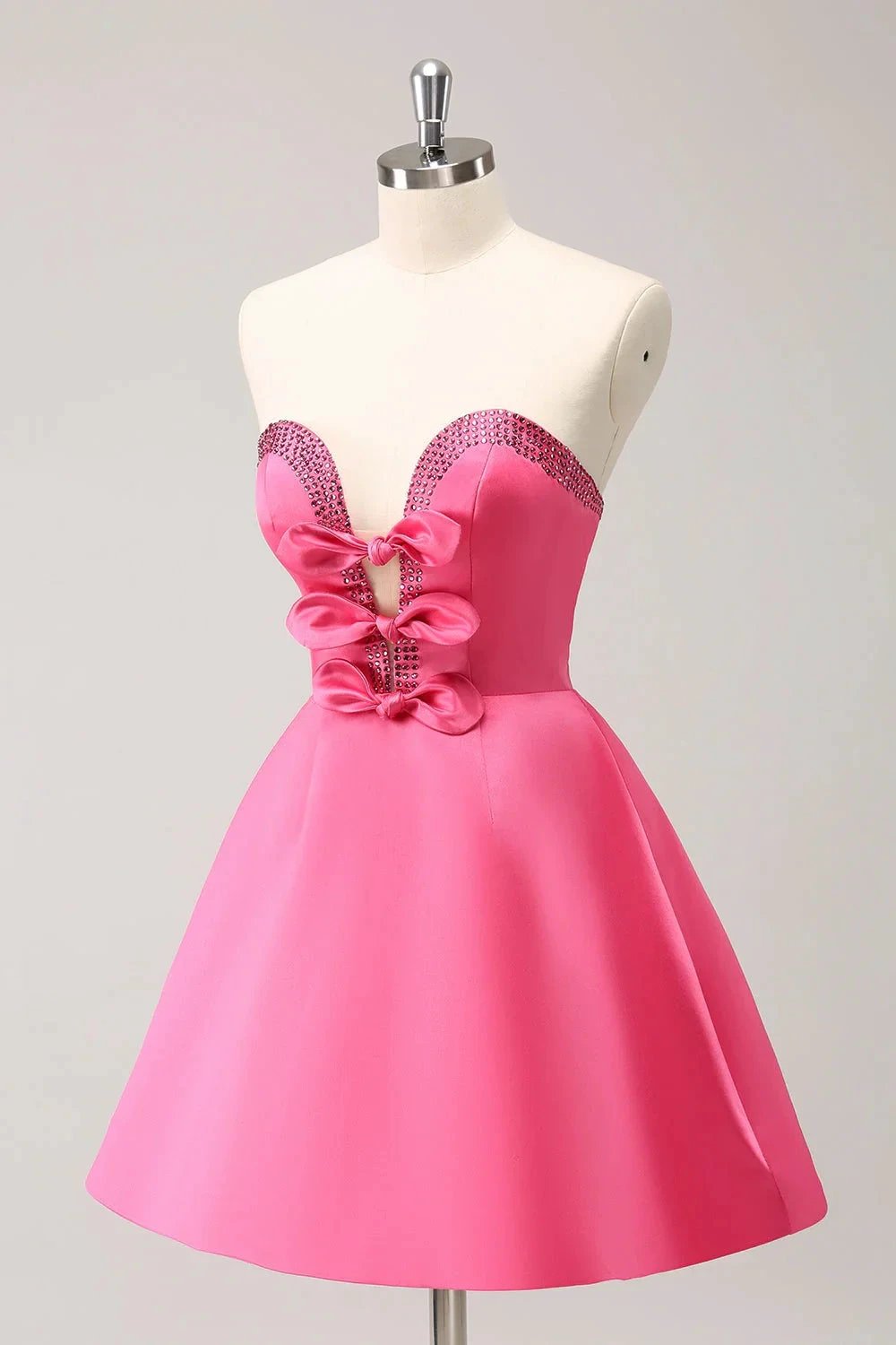 Cute Hot Pink A Line Strapless Cut Out Homecoming Dress with Beading (ZD11458)