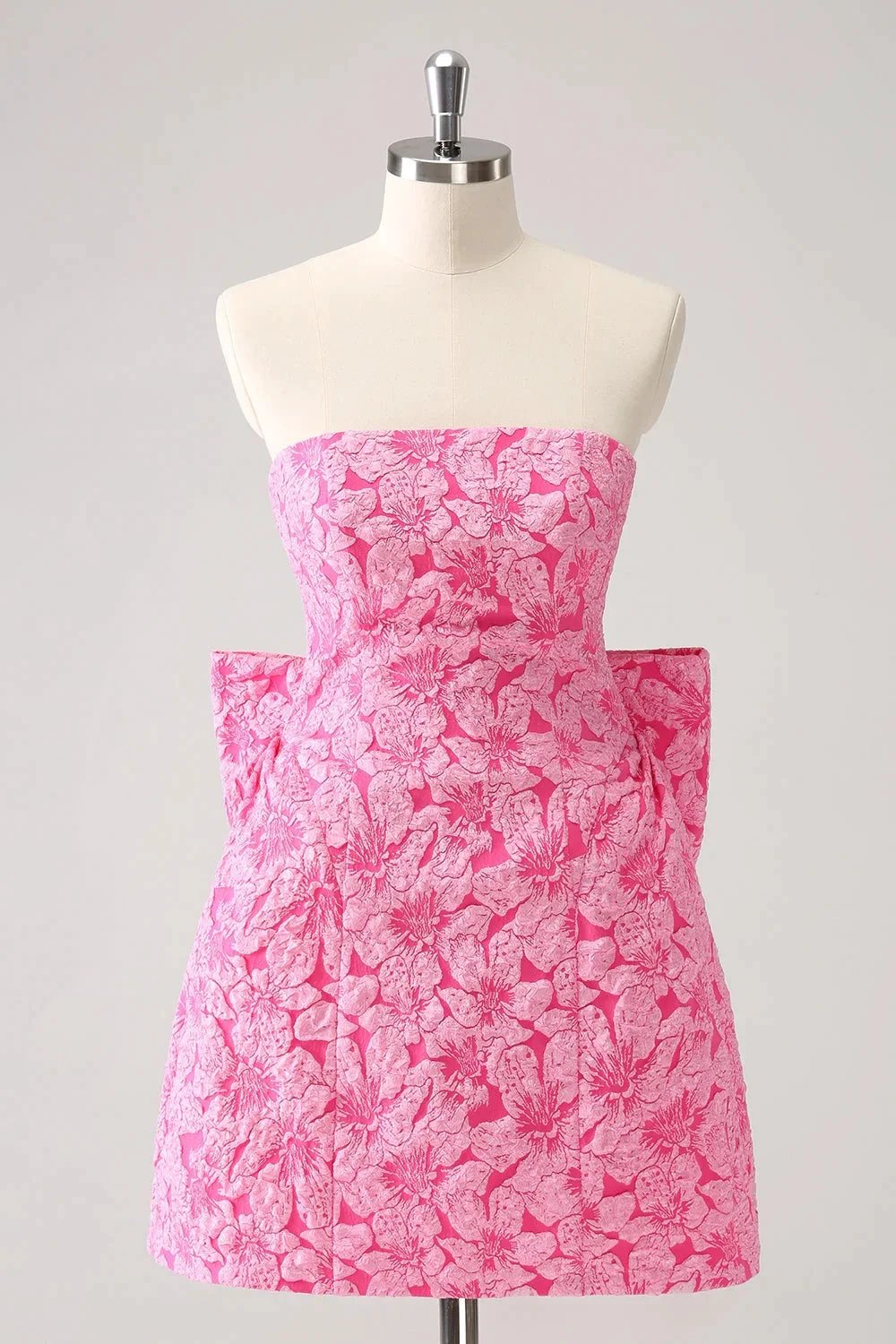 Cute Hot Pink A Line Strapless Print Short Homecoming Dress with Bow by WEDTREND