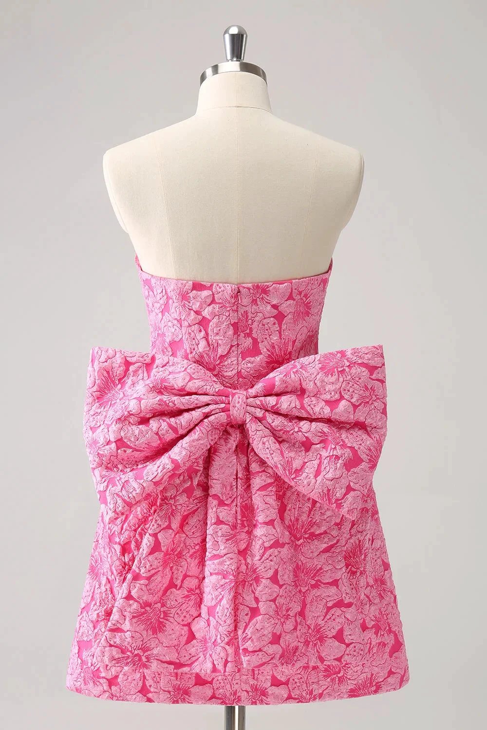 Cute Hot Pink A Line Strapless Print Short Homecoming Dress with Bow (ZD11456)