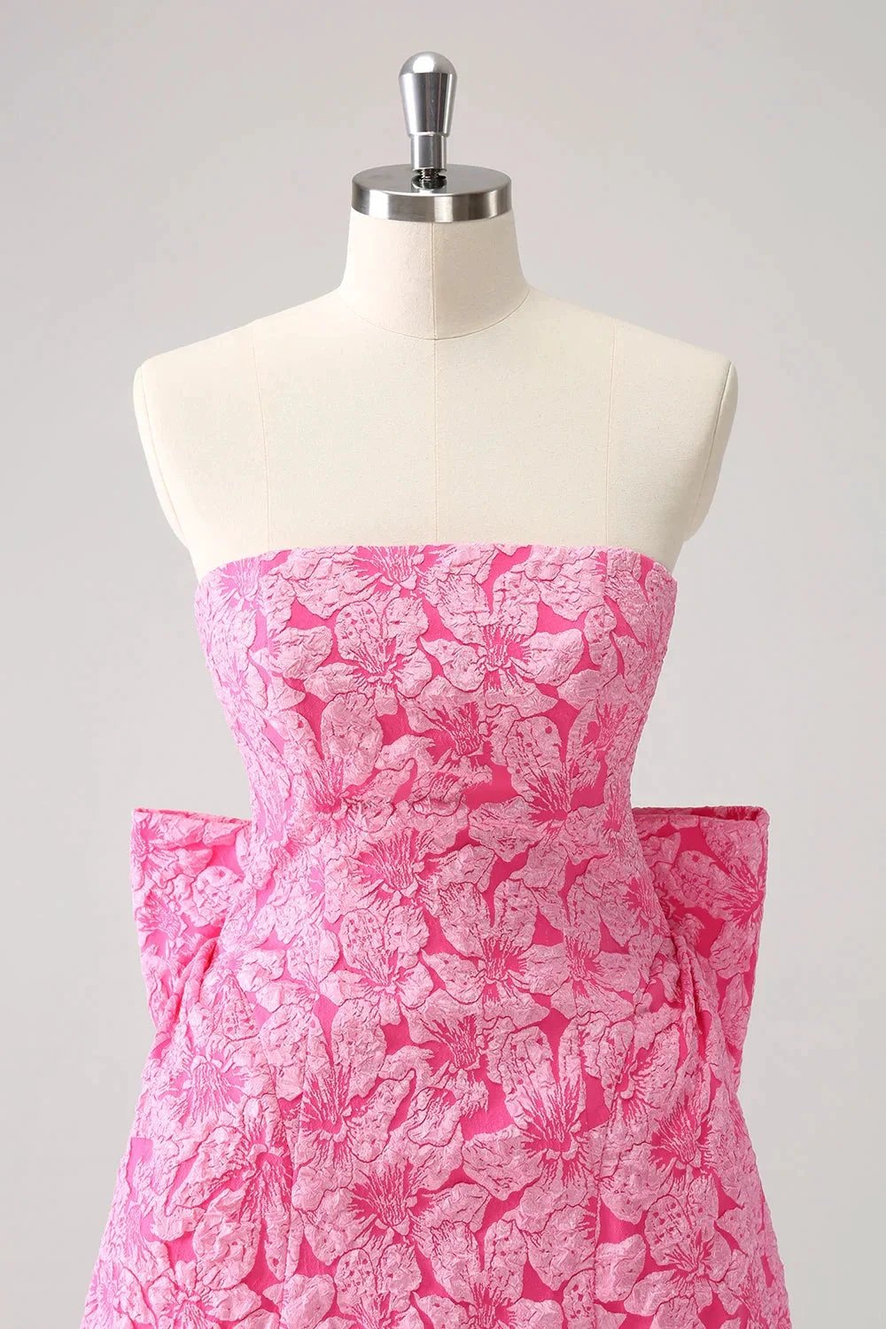 Cute Hot Pink A Line Strapless Print Short Homecoming Dress with Bow (ZD11456)