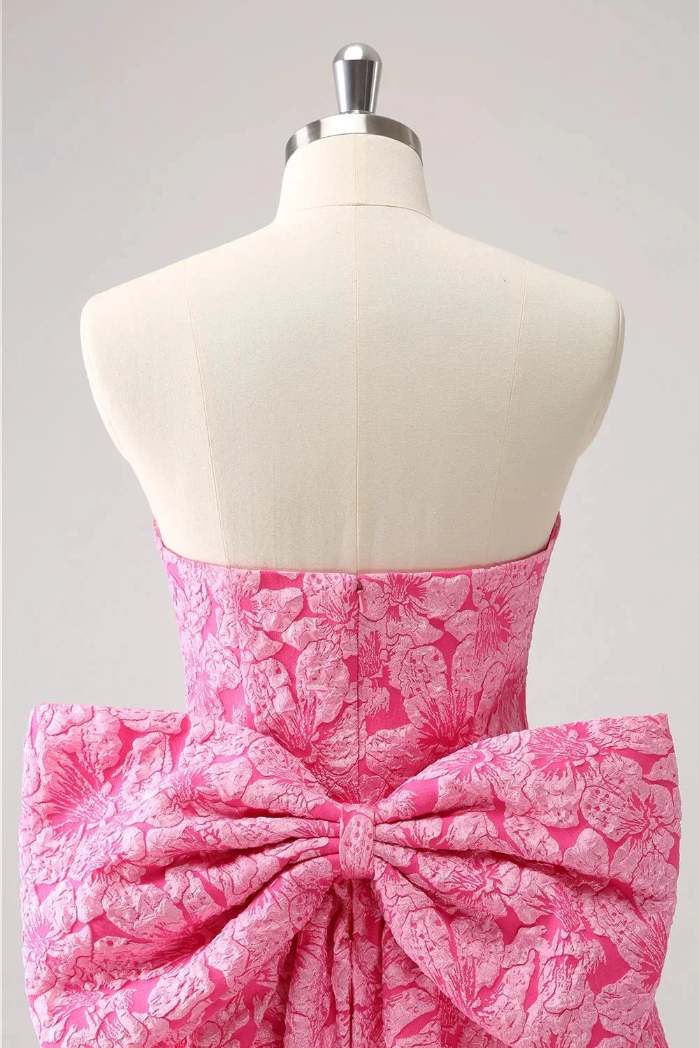 Cute Hot Pink A Line Strapless Print Short Homecoming Dress with Bow (ZD11456)