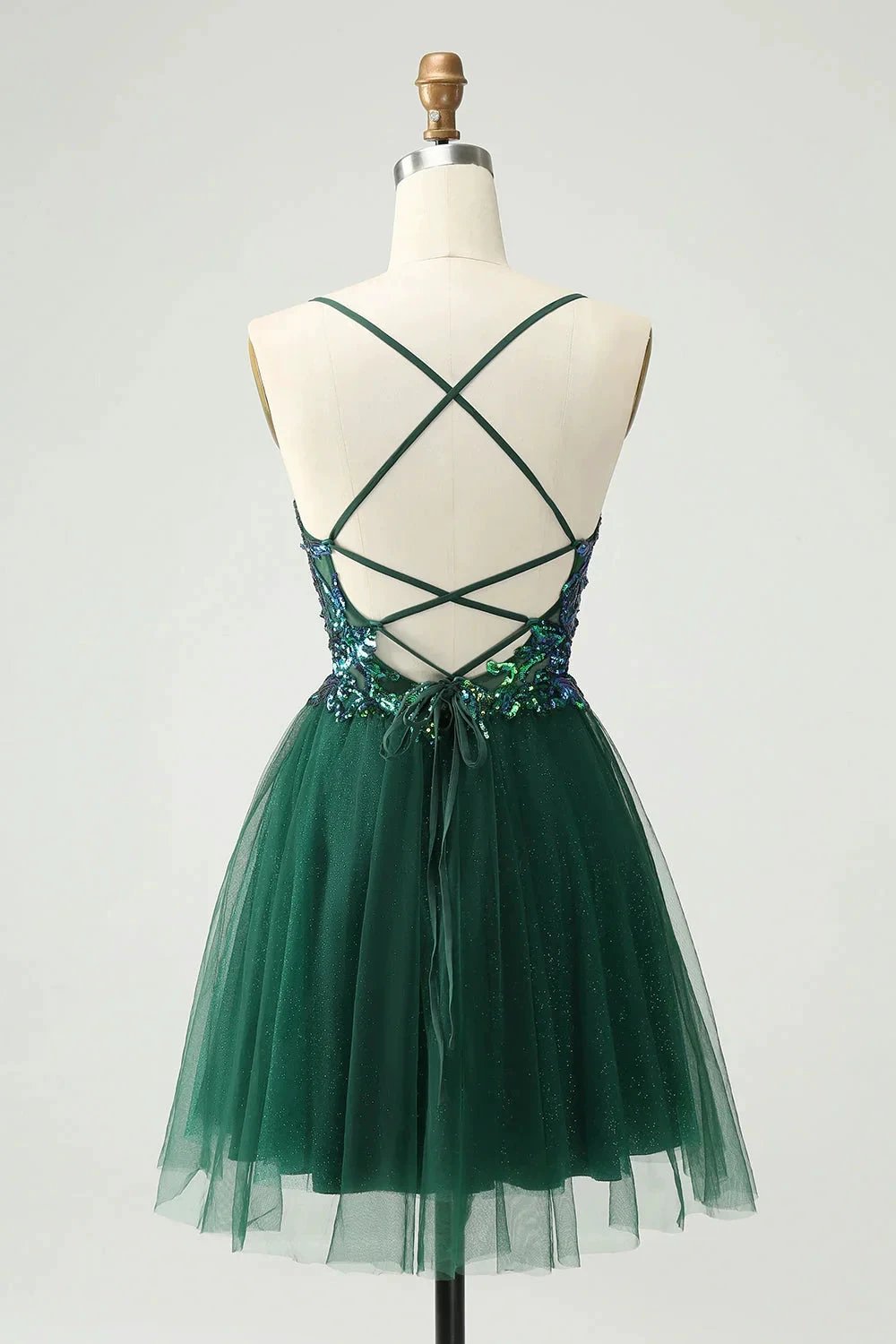 Cute Dark Green A Line V Neck Sequin Short Homecoming Dress with Appliques (ZD11470)