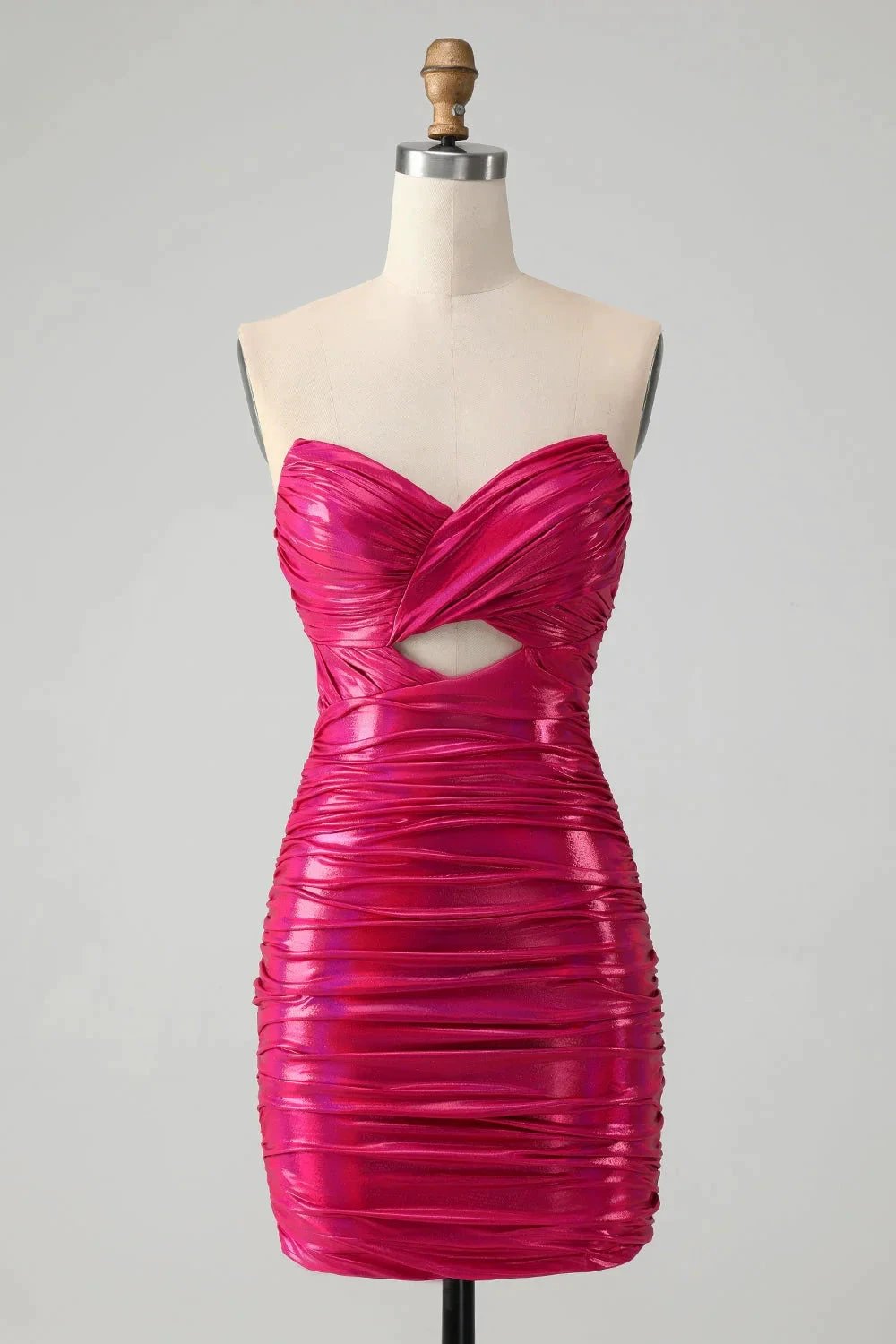 Chic Strapless Keyhole Pleated Fuchsia Tight Homecoming Dress by WEDTREND