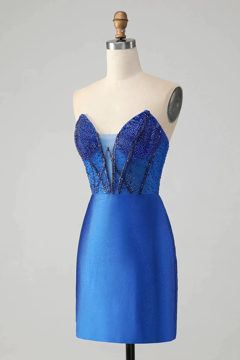 Classy Sparkly Royal Blue Tight Strapless Short Homecoming Dress with Beading (ZD11494)