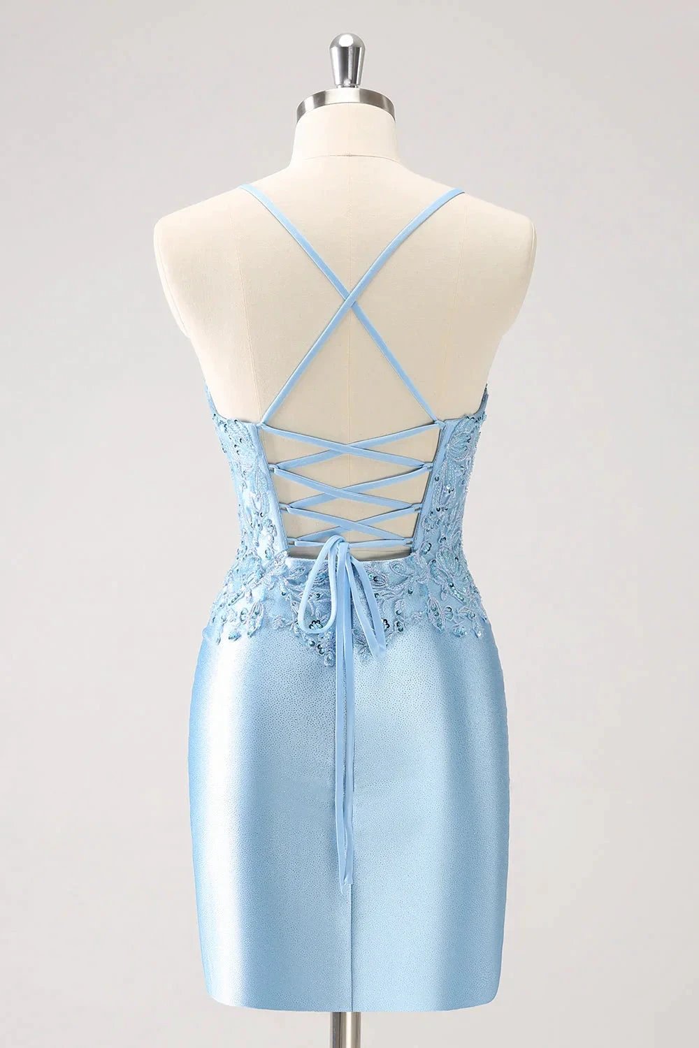 Blue Bodycon Lace Up Back Sequin Short Homecoming Dress with Appliques (ZD11553)
