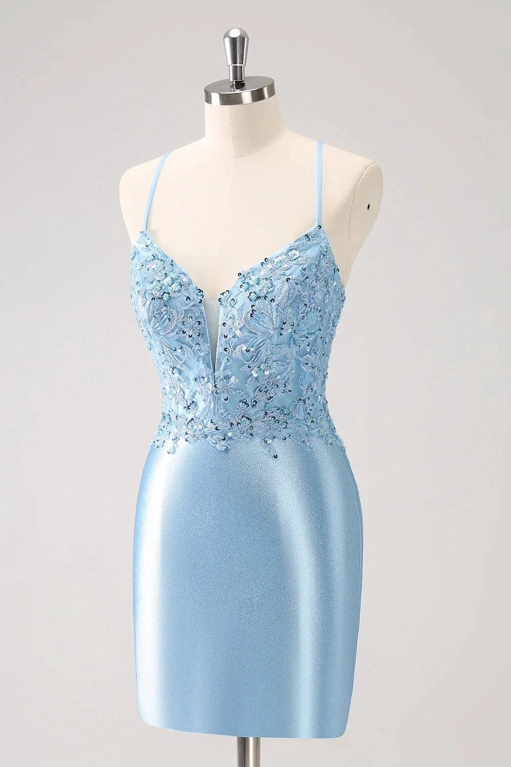 Blue Bodycon Lace Up Back Sequin Short Homecoming Dress with Appliques (ZD11553)