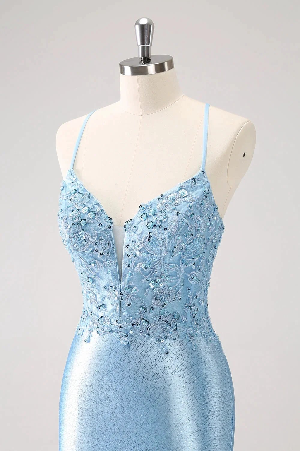 Blue Bodycon Lace Up Back Sequin Short Homecoming Dress with Appliques (ZD11553)