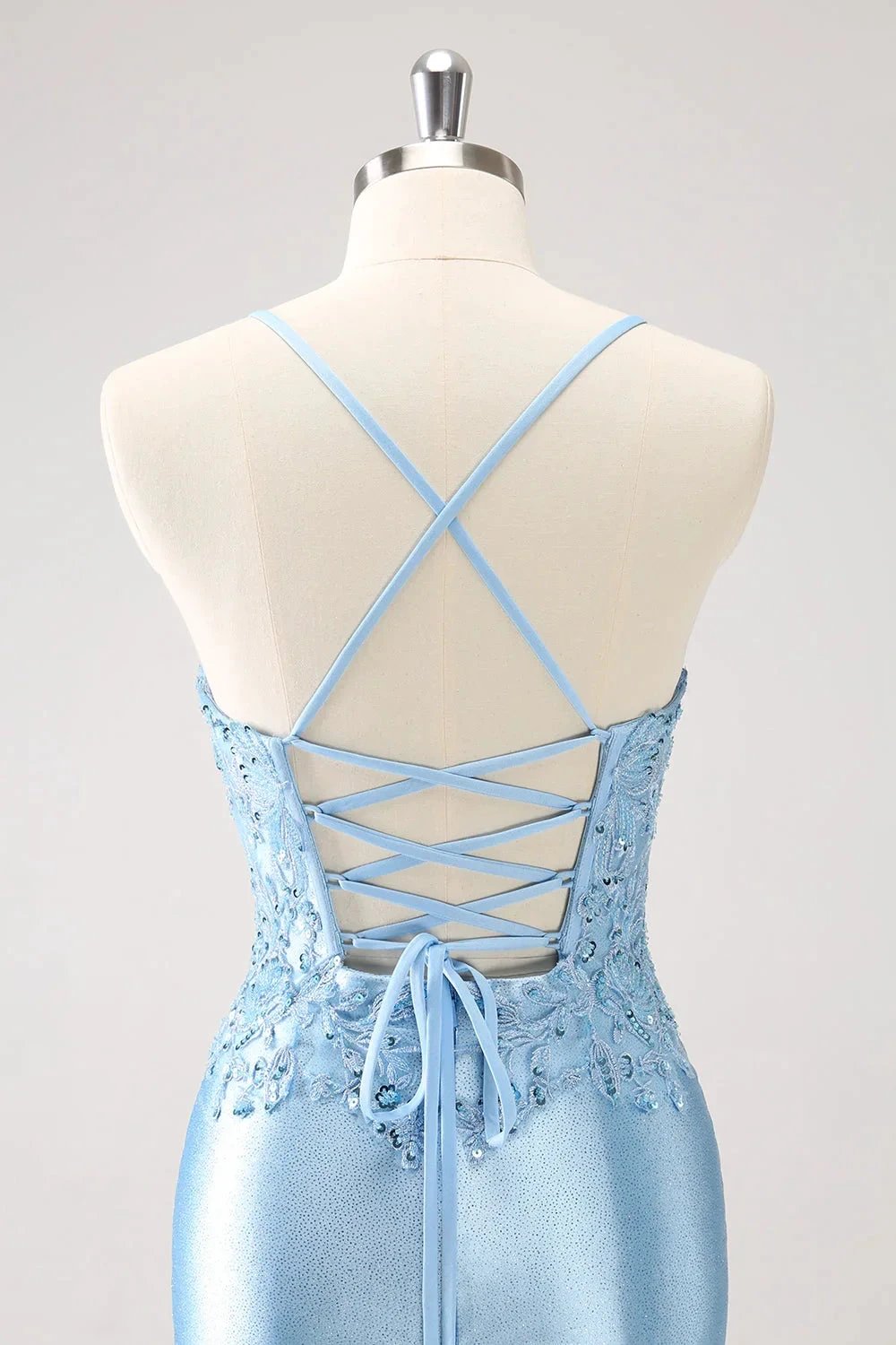 Blue Bodycon Lace Up Back Sequin Short Homecoming Dress with Appliques (ZD11553)