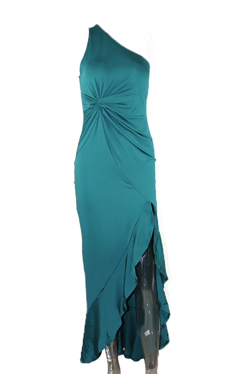 Elegant Solid Flounce Slit One Shoulder Evening Dress Dresses(8 Colors) - View 10 | VelvetHem