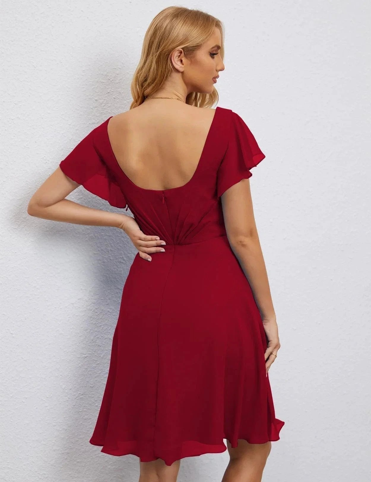 ZapDress U Back Homecoming Dress Formal Prom Dress Knee Length Short Sleeves Cocktail Party Dress 28077 (ZD16953)