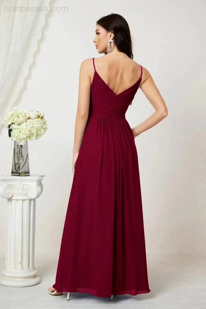 ZapDress Chiffon V-Neck Bridesmaid Dress Spaghetti Strap Long Formal Party Prom Gowns with Slit 28010 (ZD17028)