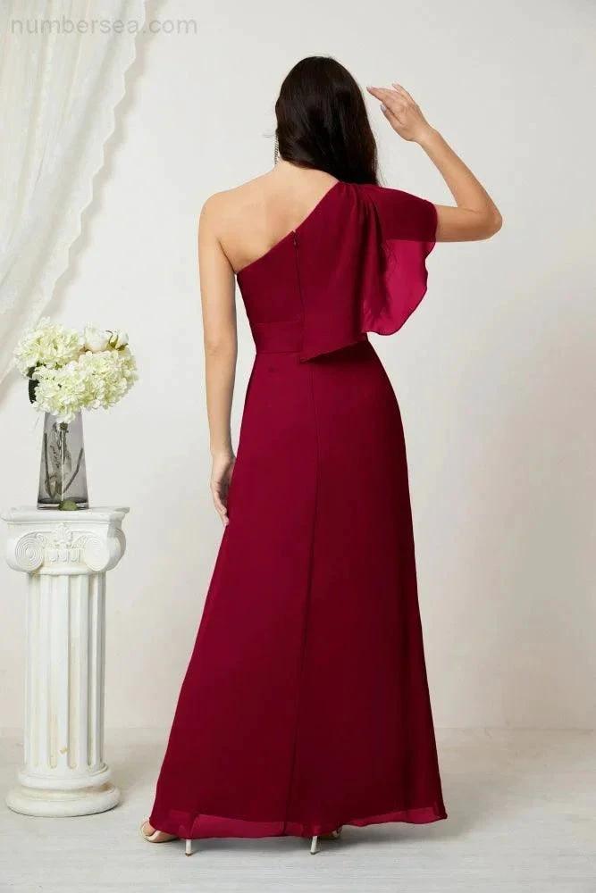 ZapDress  Chiffon Ruffled One Shoulder Long Bridesmaid Dresses A-line Formal Evening Gown Side Split 2809 (ZD17049)