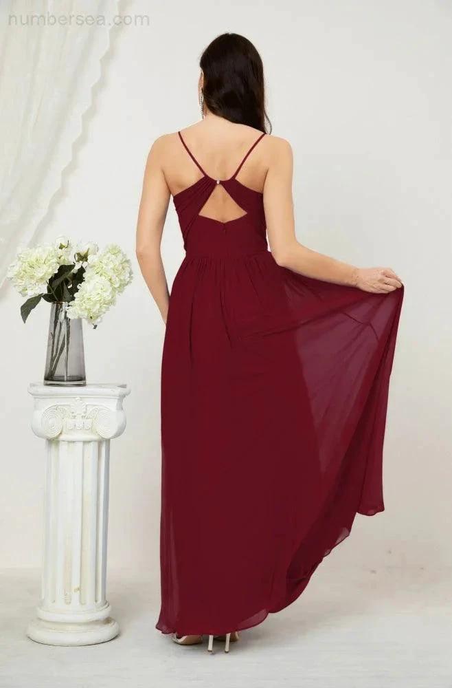 ZapDress  Neck Bridesmaid Dresses Chiffon Long Spaghetti A-line Formal Prom Gown for Wedding Party Evening 2801 (ZD16961)