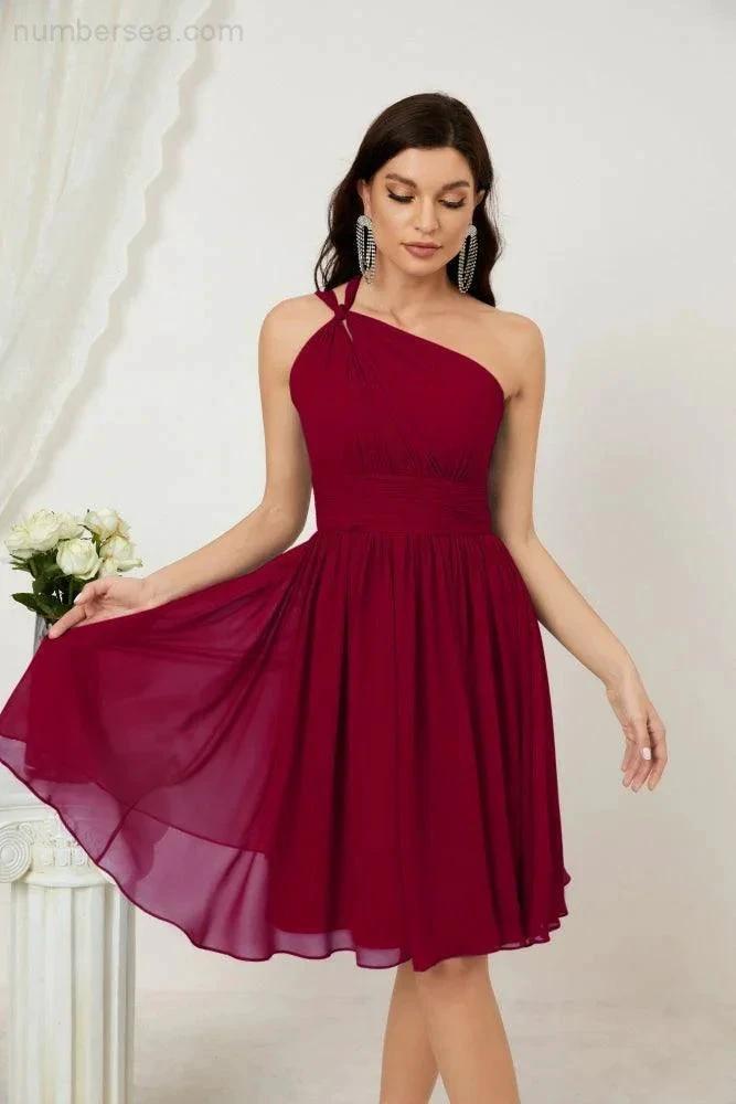 ZapDress Women Chiffon Short One Shoulder Bridesmaid Dress Formal Dresses for Party Homecoming  2804 (ZD16948)