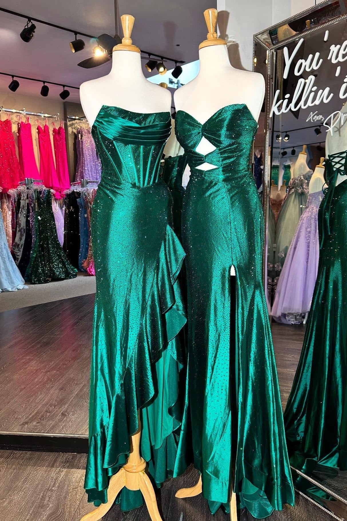 Light Blue Mermaid Strapless Lace Up Long Beaded Prom Dress with Leg Slit