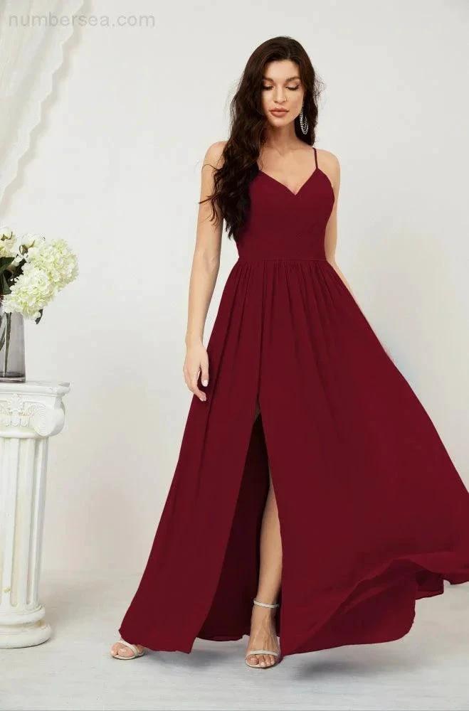 ZapDress  Neck Bridesmaid Dresses Chiffon Long Spaghetti A-line Formal Prom Gown for Wedding Party Evening 2801 (ZD16961)