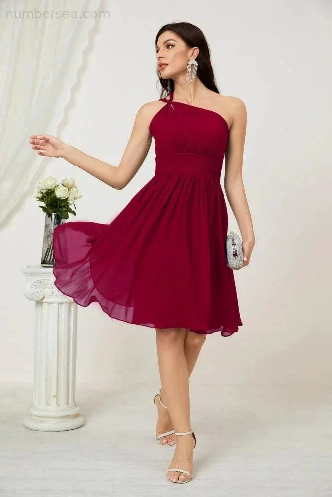 ZapDress Women Chiffon Short One Shoulder Bridesmaid Dress Formal Dresses for Party Homecoming  2804 (ZD16948)