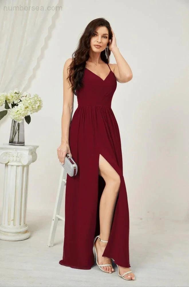 ZapDress  Neck Bridesmaid Dresses Chiffon Long Spaghetti A-line Formal Prom Gown for Wedding Party Evening 2801 (ZD16961)